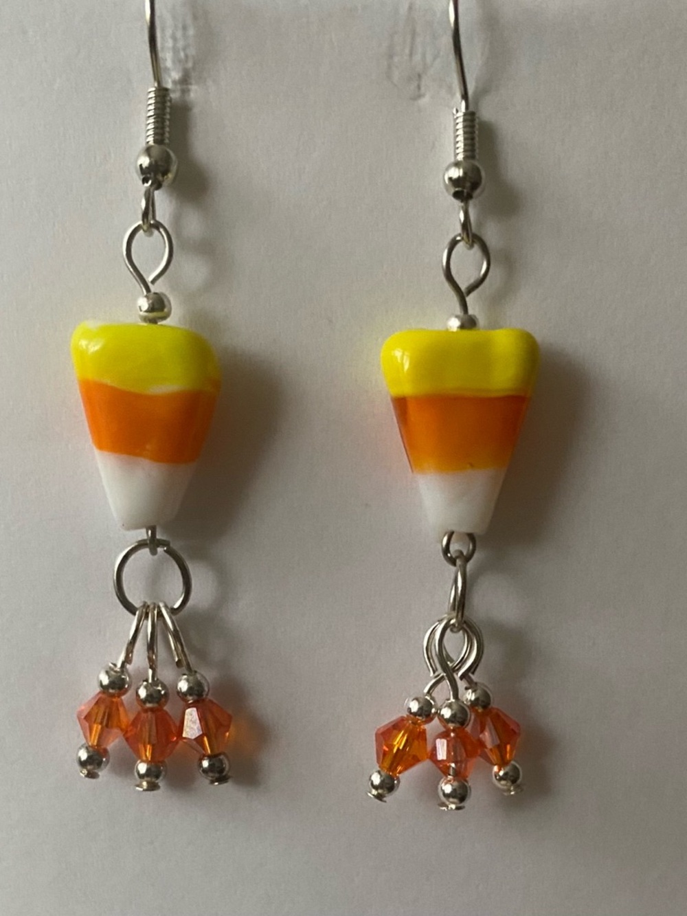 Glass Candy Corn with Swarovski Tangerine Aurora Borealis Crystal Beads
